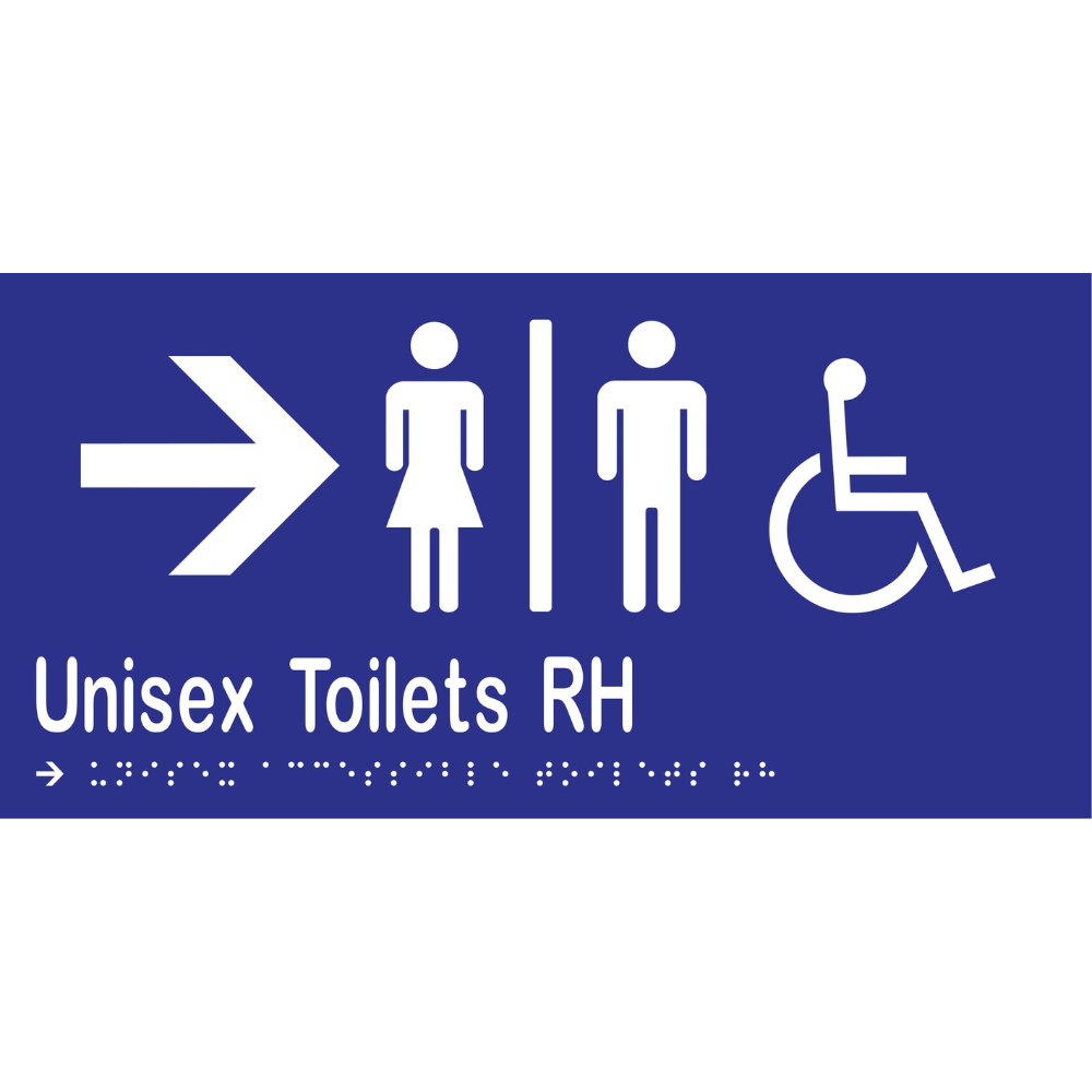 Unisex Accessible Toilets Divided RH & Right Arrow Braille Sign in Blue Vinyl - MLS16231R_BLU