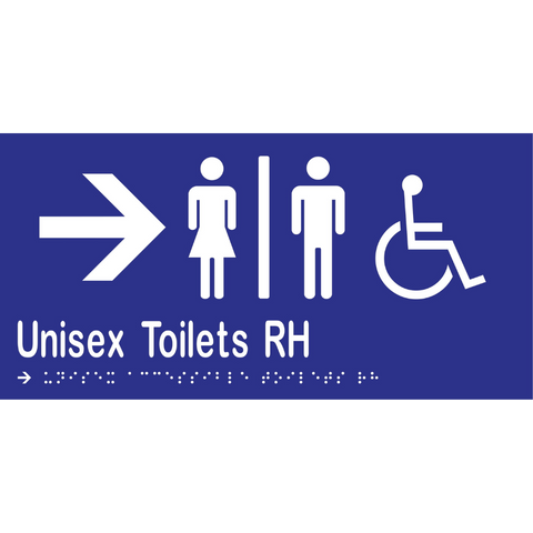 Unisex Accessible Toilets Divided RH & Right Arrow Braille Sign in Blue Vinyl - MLS16231R_BLU