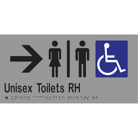 Unisex Accessible Toilets Divided RH & Right Arrow Braille Sign in Stainless Steel - MLS16231R_SS