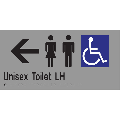 Unisex Accessible Toilet LH & Left Arrow Braille Sign in Stainless Steel - MLS16232L_SS