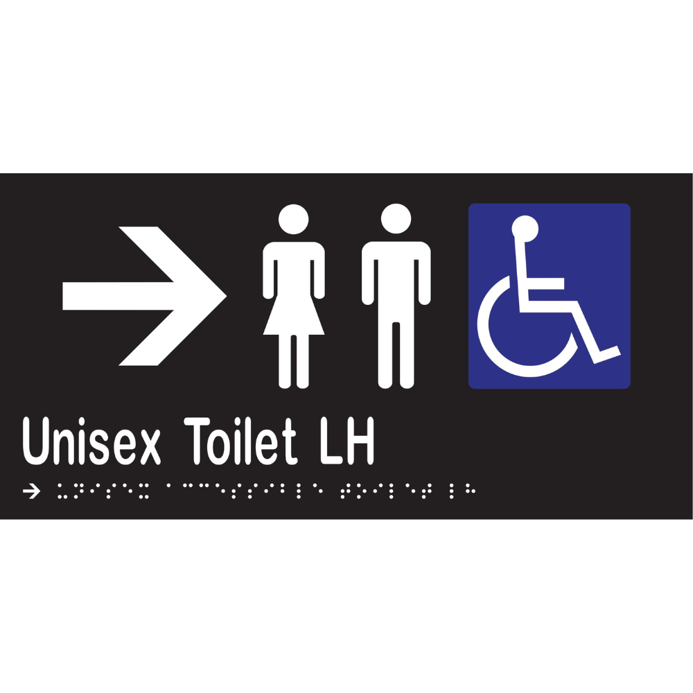 Unisex Accessible Toilet LH & Right Arrow Braille Sign in Designer Black Vinyl - MLS16232R_BLK