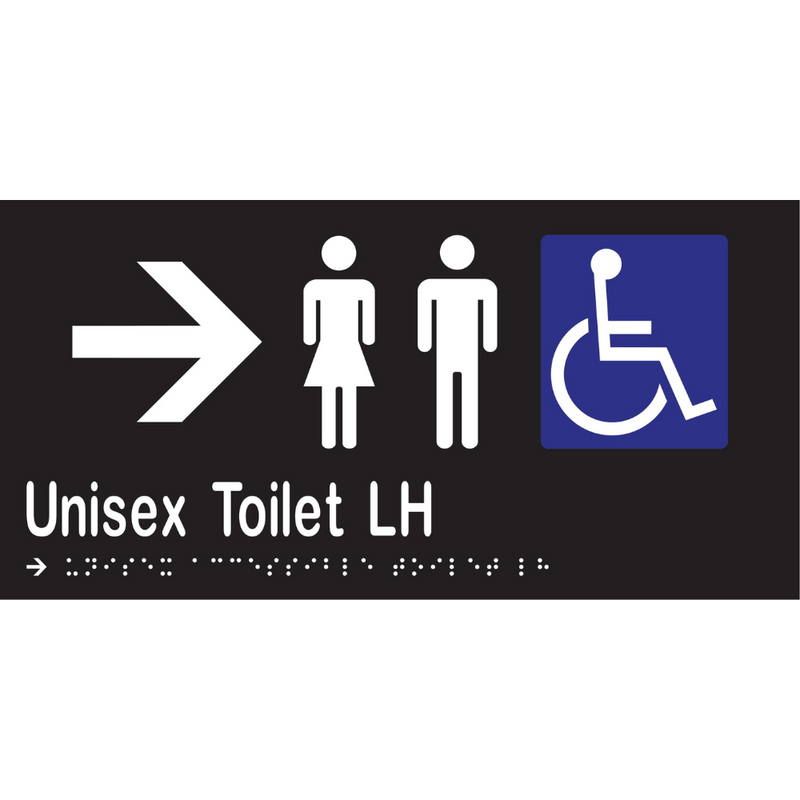 Unisex Accessible Toilet LH & Right Arrow Braille Sign in Designer Black Vinyl - MLS16232R_BLK