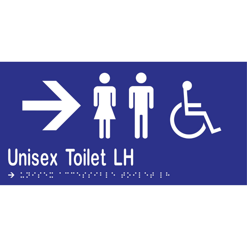 Unisex Accessible Toilet LH & Right Arrow Braille Sign in Blue Vinyl - MLS16232R_BLU