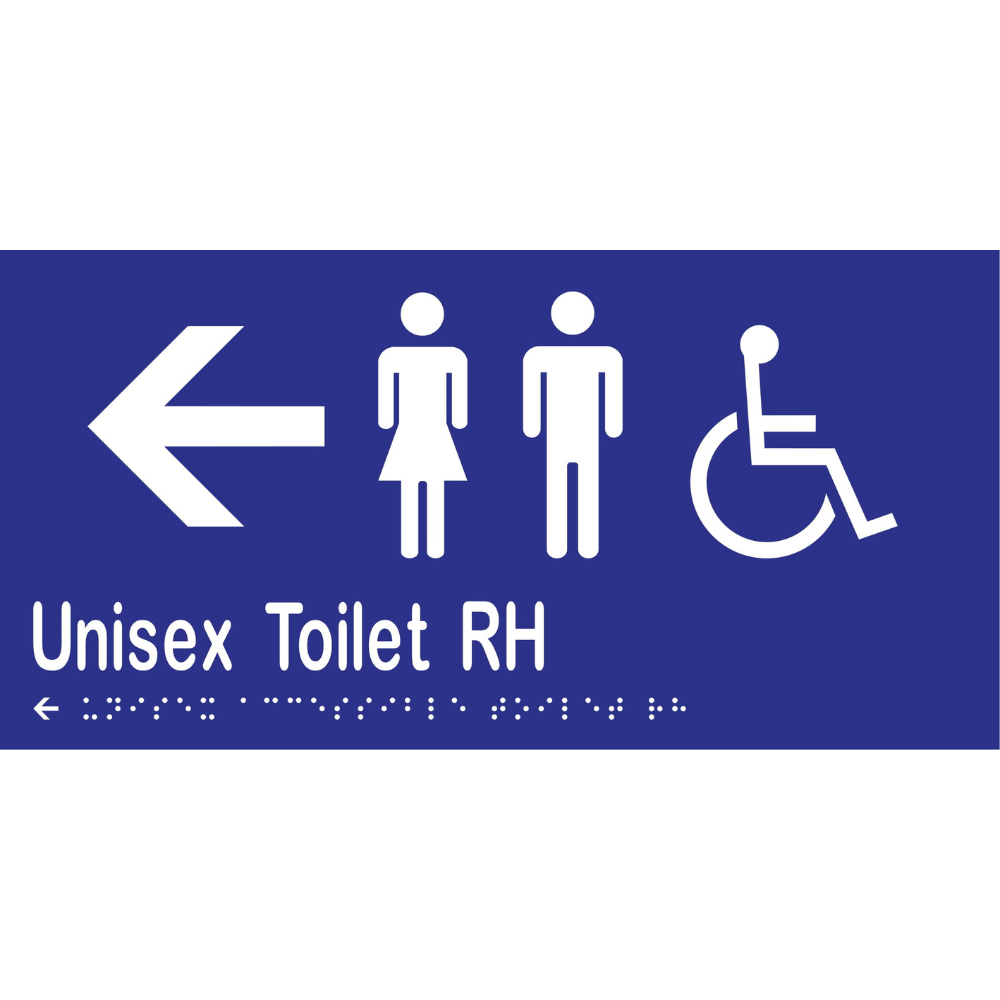 Unisex Accessible Toilet RH & Left Arrow Braille Sign in Blue Vinyl - MLS16233L_BLU