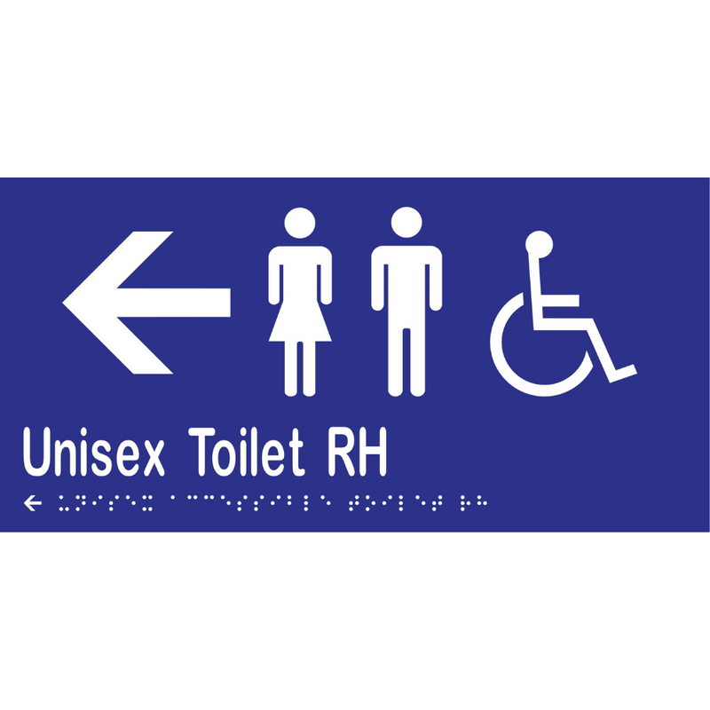 Unisex Accessible Toilet RH & Left Arrow Braille Sign in Blue Vinyl - MLS16233L_BLU