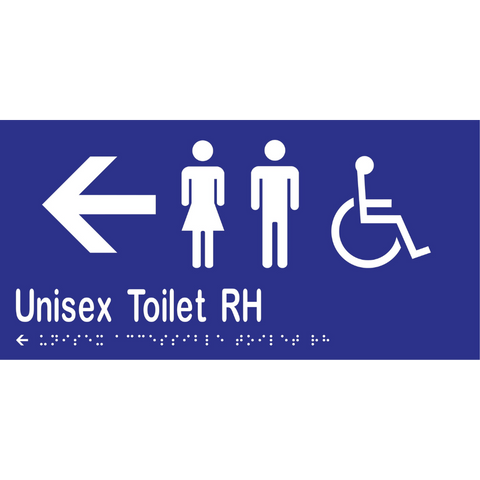 Unisex Accessible Toilet RH & Left Arrow Braille Sign in Blue Vinyl - MLS16233L_BLU