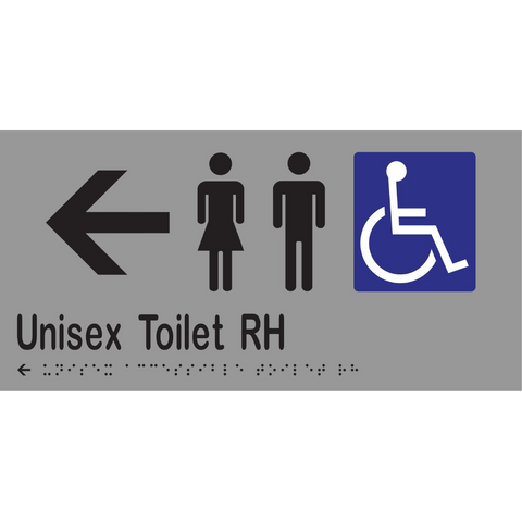Unisex Accessible Toilet RH & Left Arrow Braille Sign in Silver Vinyl - MLS16233L_SIL