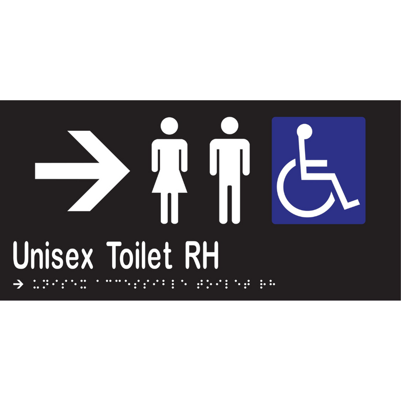 Unisex Accessible Toilet RH & Right Arrow Braille Sign in Designer Black Vinyl - MLS16233R_BLK