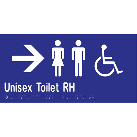 Unisex Accessible Toilet RH & Right Arrow Braille Sign in Blue Vinyl - MLS16233R_BLU