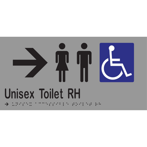 Unisex Accessible Toilet RH & Right Arrow Braille Sign in Silver Vinyl - MLS16233R_SIL