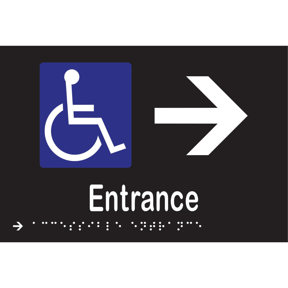 Accessible Entrance & Right Arrow Braille Sign in Designer Black Vinyl - MLS16235R_BLK