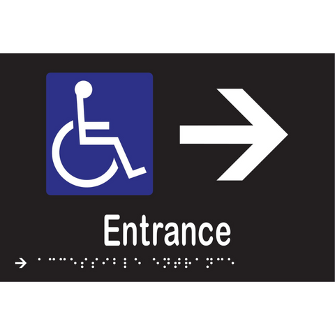 Accessible Entrance & Right Arrow Braille Sign in Designer Black Vinyl - MLS16235R_BLK