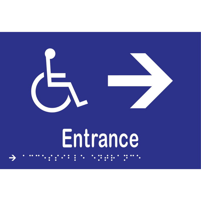 Accessible Entrance & Right Arrow Braille Sign in Blue Vinyl - MLS16235R_BLU