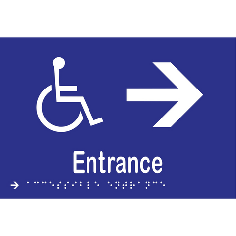 Accessible Entrance & Right Arrow Braille Sign in Blue Vinyl - MLS16235R_BLU