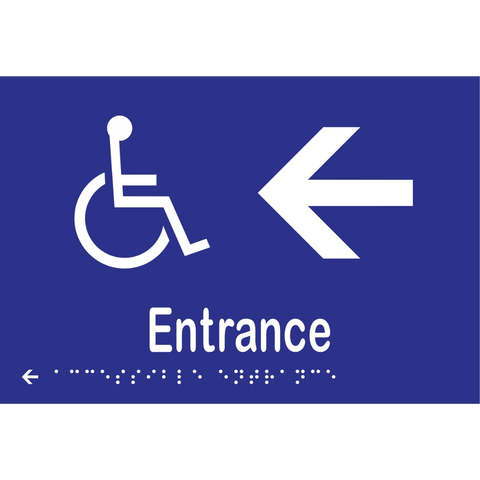 Accessible Entrance & Left Arrow Braille Sign in Blue Vinyl - MLS16235L_BLU