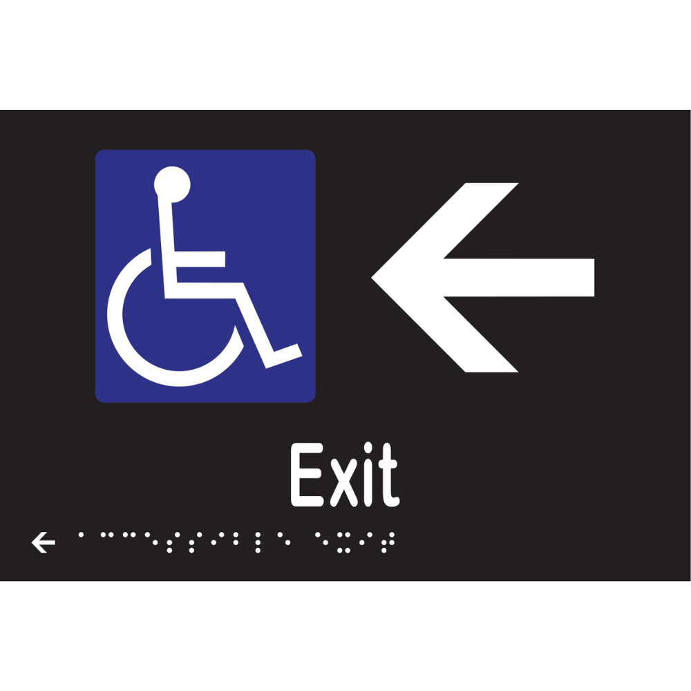 Accessible Exit & Left Arrow Braille Sign in Designer Black Vinyl - MLS16237L_BLK