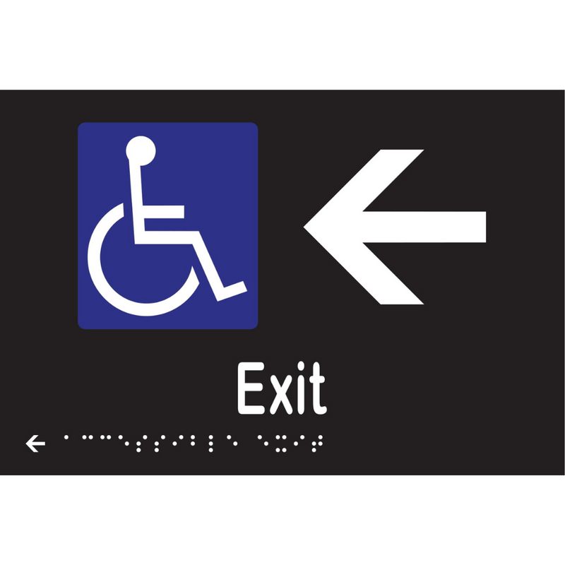 Accessible Exit & Left Arrow Braille Sign in Designer Black Vinyl - MLS16237L_BLK
