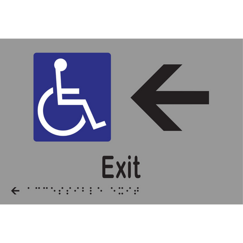 Accessible Exit & Left Arrow Braille Sign in Silver Vinyl - MLS16237L_SIL