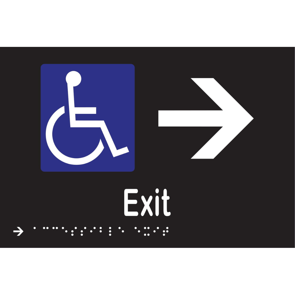 Accessible Exit & Right Arrow Braille Sign in Designer Black Vinyl - MLS16237R_BLK