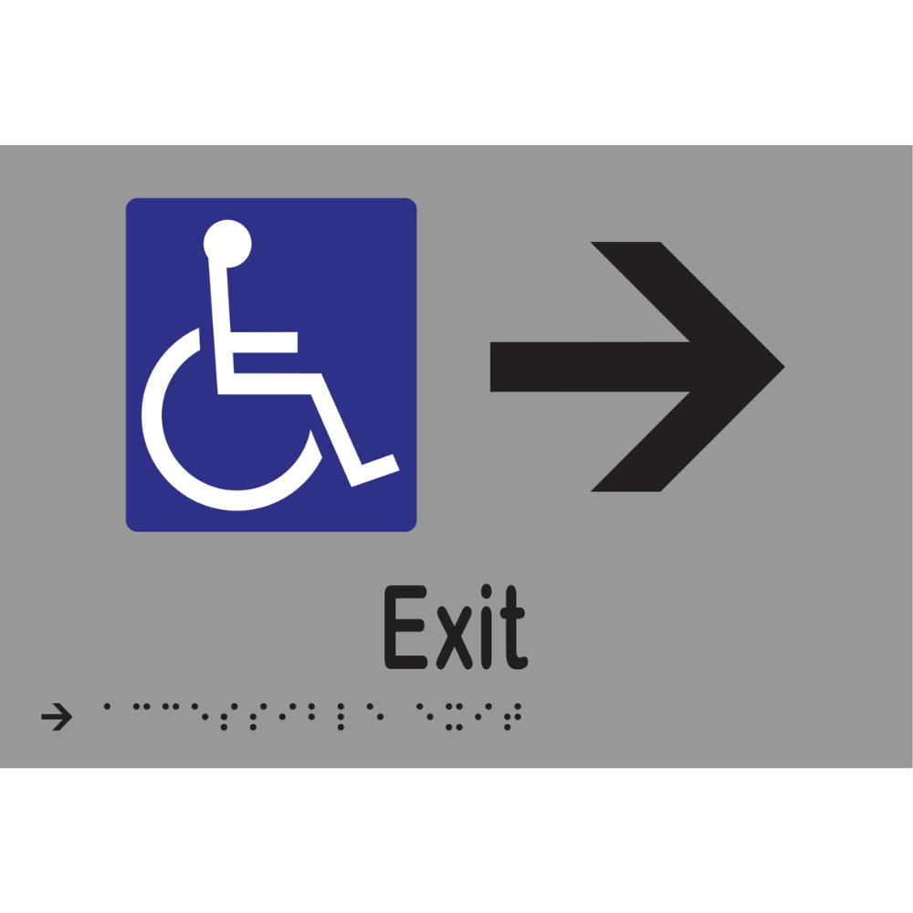 Accessible Exit & Right Arrow Braille Sign in Stainless Steel - MLS16237R_SS