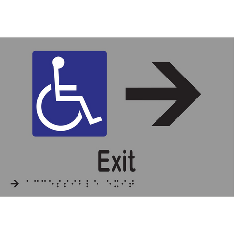 Accessible Exit & Right Arrow Braille Sign in Silver Vinyl - MLS16237R_SIL