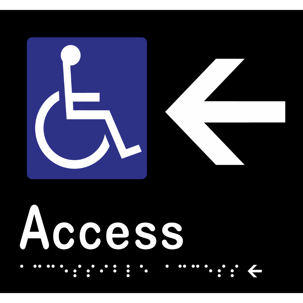 Accessible Access - Arrow Left Braille Sign in Designer Black Vinyl - MLS16238L_BLK