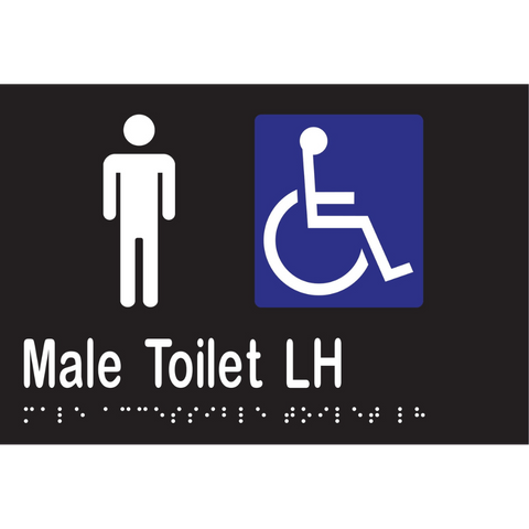 Male Accessible Toilet LH Braille Sign in Designer Black Vinyl - MLS16247_BLK