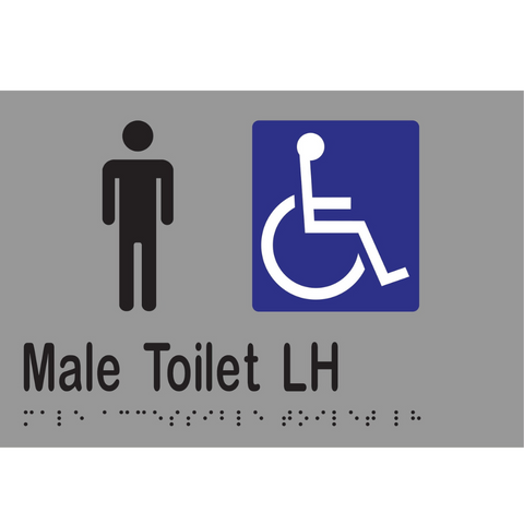 Male Accessible Toilet LH Braille Sign in Silver Vinyl - MLS16247_SIL