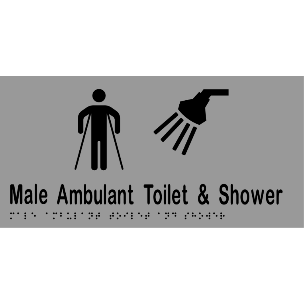 Male Ambulant Toilet & Shower Braille Sign in Stainless Steel - MLS16249_SS