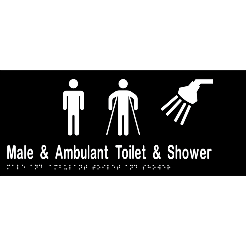 Male & Ambulant Toilet & Shower Braille Sign in Designer Black Vinyl - MLS16249A_BLK