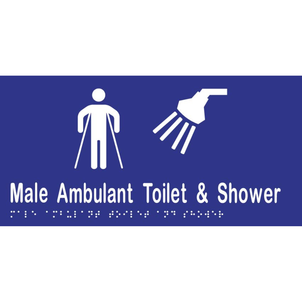 Male Ambulant Toilet & Shower Braille Sign in Blue Vinyl - MLS16249_BLU