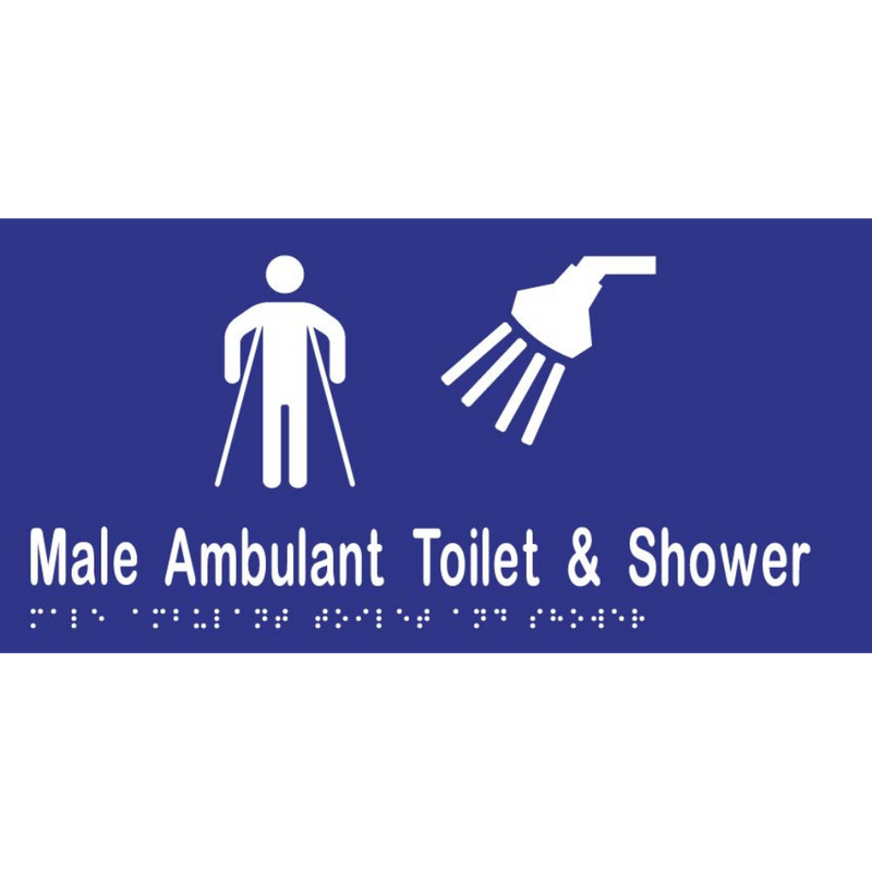 Male Ambulant Toilet & Shower Braille Sign in Blue Vinyl - MLS16249_BLU
