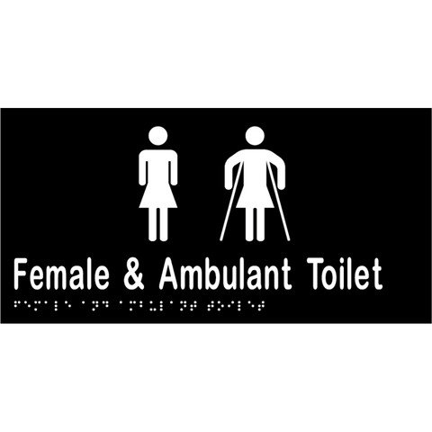 Female & Ambulant Toilet Braille Sign in Designer Black Vinyl - MLS16266A_BLK