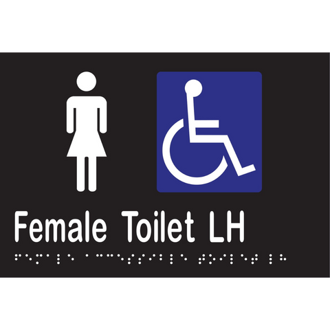 Female Accessible Toilet LH Braille Sign in Designer Black Vinyl - MLS16267_BLK