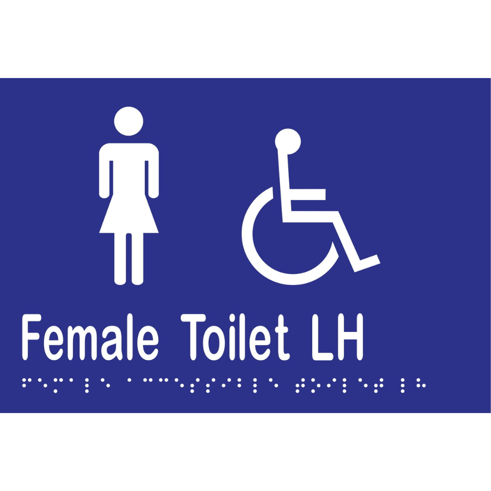 Female Accessible Toilet LH Braille Sign in Blue Vinyl - MLS16267_BLU