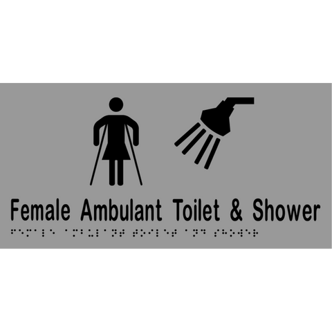Female Ambulant Toilet & Shower Braille Sign in Silver Vinyl - MLS16269_SIL