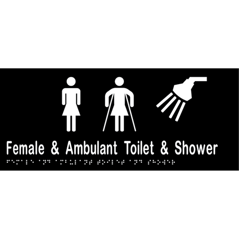 Female & Ambulant Toilet & Shower Braille Sign in Designer Black Vinyl - MLS16269A_BLK