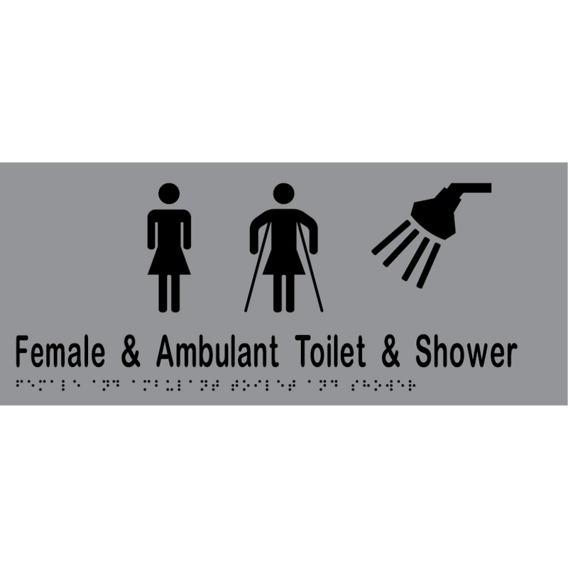 Female & Ambulant Toilet & Shower Braille Sign in Silver Vinyl - MLS16269A_SIL
