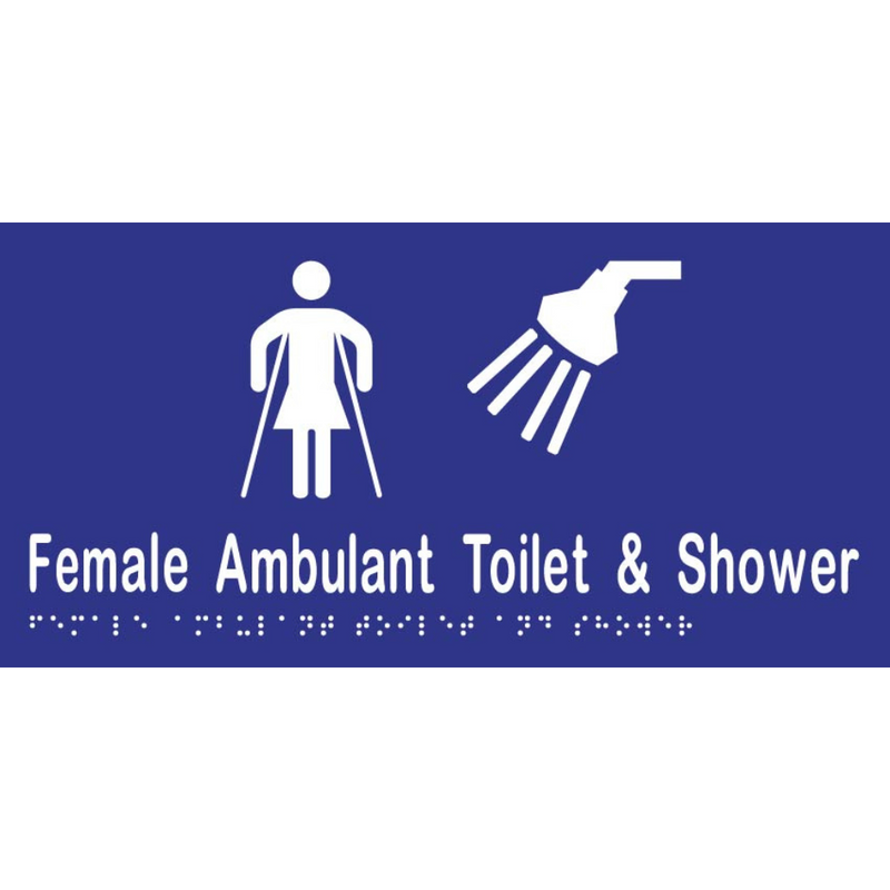 Female Ambulant Toilet & Shower Braille Sign in Blue Vinyl - MLS16269_BLU