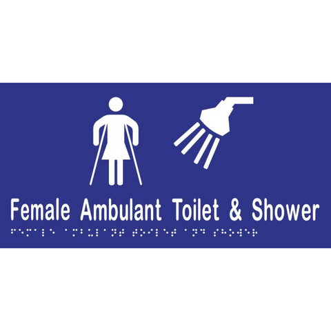 Female Ambulant Toilet & Shower Braille Sign in Blue Vinyl - MLS16269_BLU