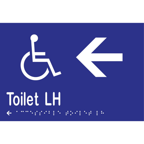 Accessible Toilet LH & Left Arrow Braille Sign in Blue Vinyl - MLS16272L_BLU