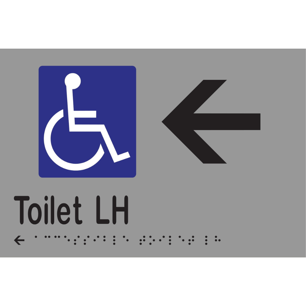 Accessible Toilet LH & Left Arrow Braille Sign in Stainless Steel - MLS16272L_SS