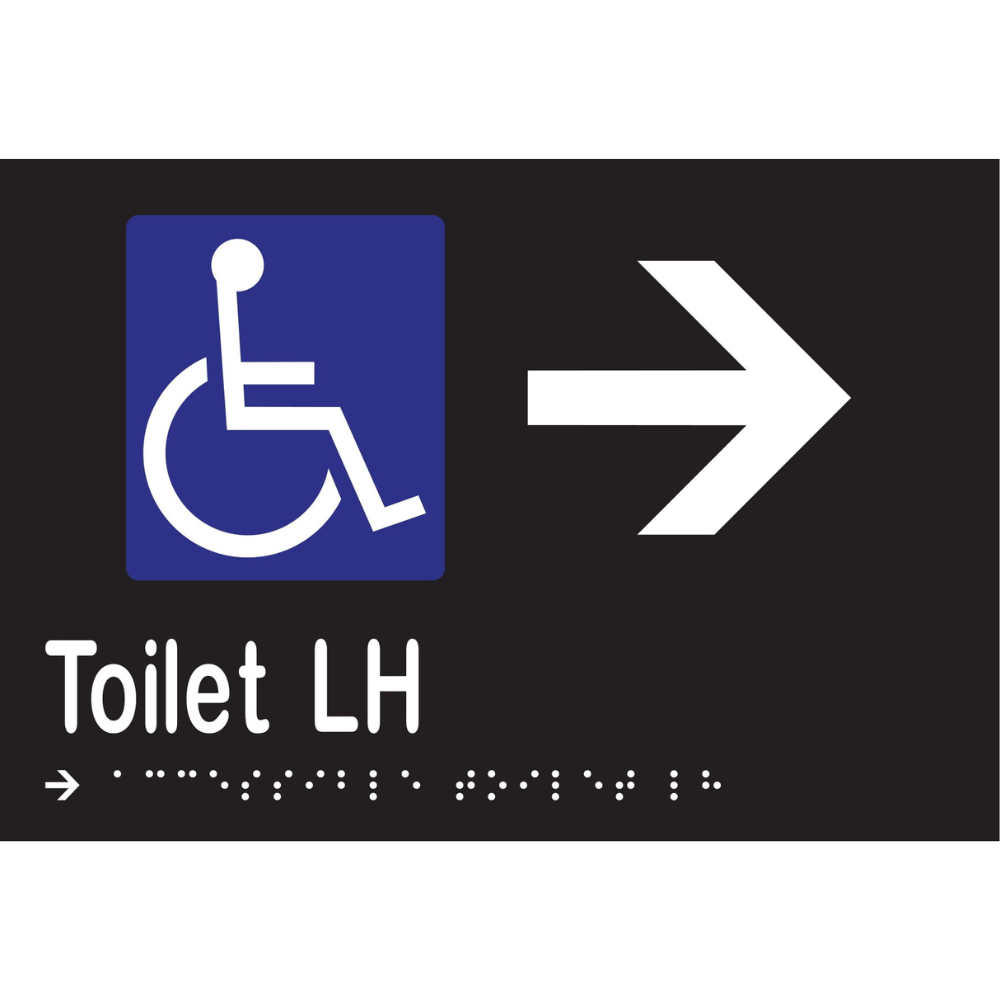 Accessible Toilet LH & Right Arrow Braille Sign in Designer Black Vinyl - MLS16272R_BLK