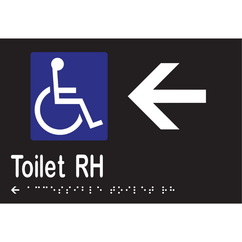Accessible Toilet RH & Left Arrow Braille Sign in Designer Black Vinyl - MLS16273L_BLK