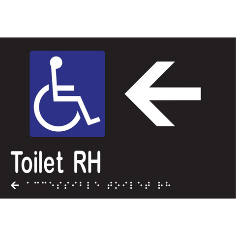 Accessible Toilet RH & Left Arrow Braille Sign in Designer Black Vinyl - MLS16273L_BLK