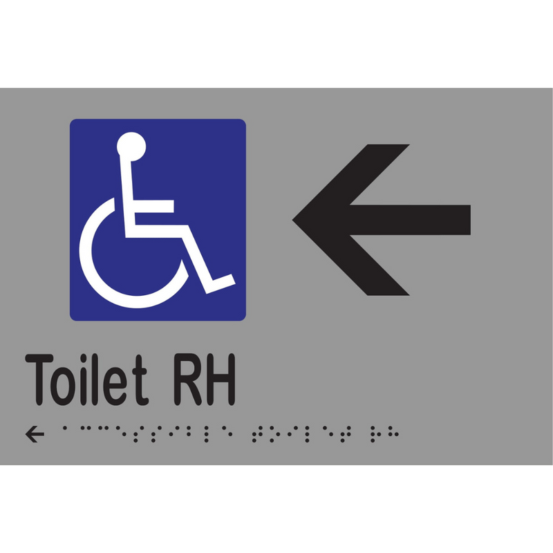 Accessible Toilet RH & Left Arrow Braille Sign in Silver Vinyl - MLS16273L_SIL