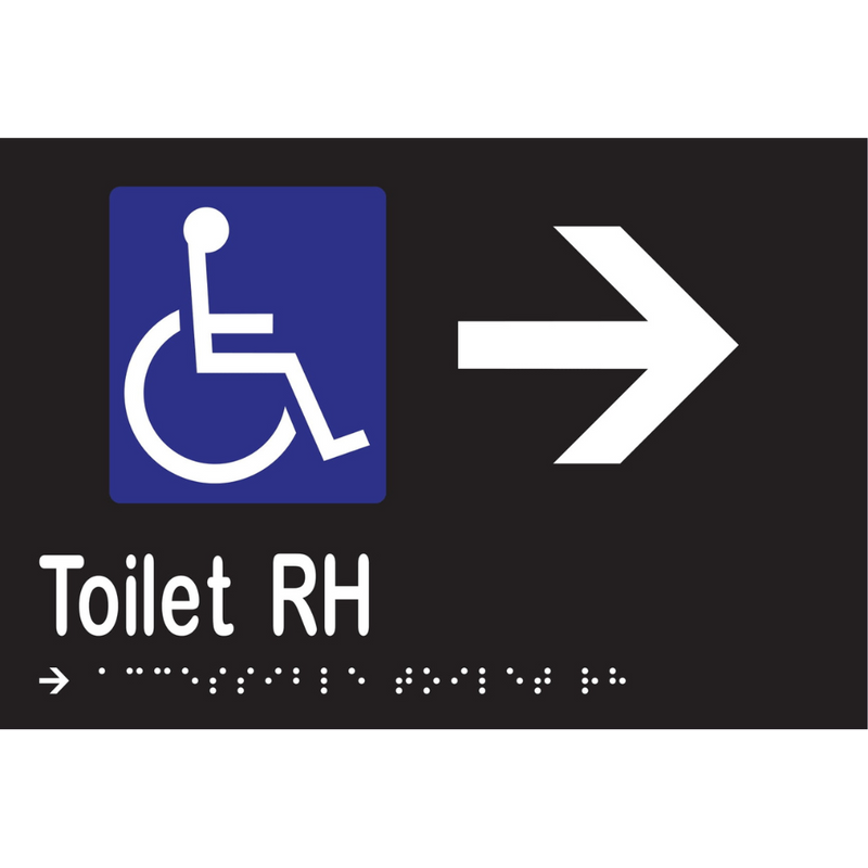 Accessible Toilet RH & Right Arrow Braille Sign in Designer Black Vinyl - MLS16273R_BLK