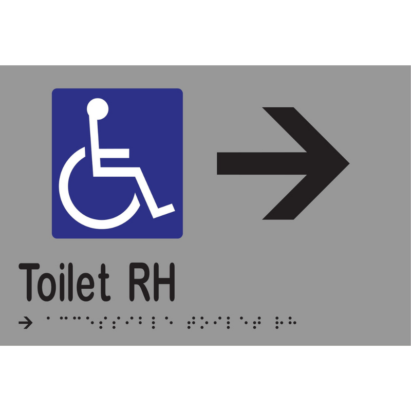 Accessible Toilet RH & Right Arrow Braille Sign in Silver Vinyl - MLS16273R_SIL