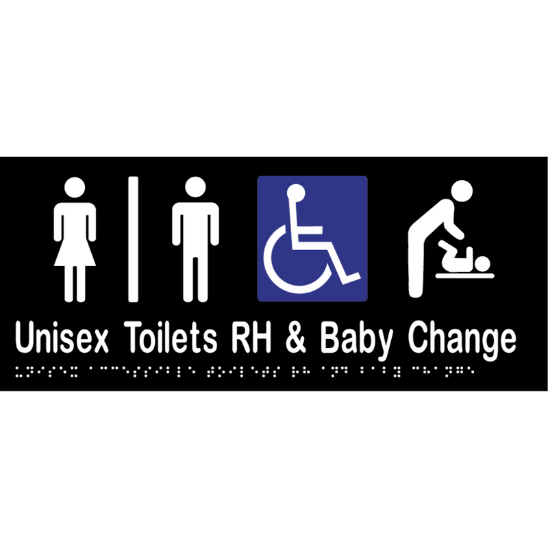 Unisex Accessible Toilets Divided RH & Baby Change Braille Sign in Designer Black Vinyl - MLS16284_BLK