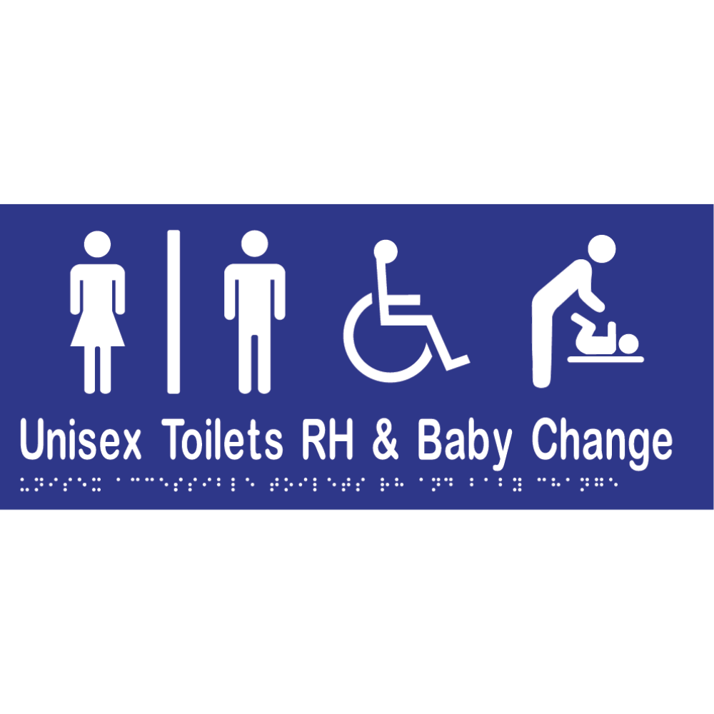 Unisex Accessible Toilets Divided RH & Baby Change Braille in Blue Vinyl - MLS16284_BLU